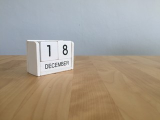 December 18th.December 18 white wooden calendar on vintage wood