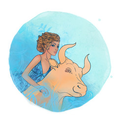 Illustration of taurus zodiac sign as a beautiful girl