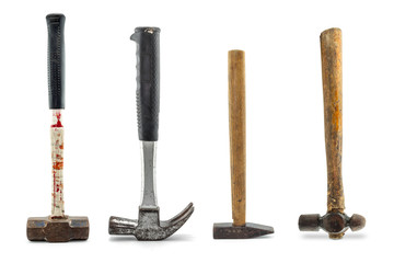 set of old hammers isolated on a white background