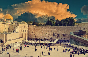 Naklejka premium Western Wall in Jerusalem is a major Jewish sacred place. Image toned for inspiration of vintage style