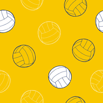 Volleyball sport ball graphic art yellow blue white background seamless pattern illustration vector