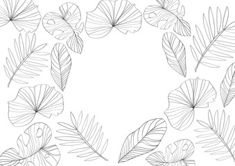 Abstract natural background; Plants line art illustration pattern wallpaper graphic with center space