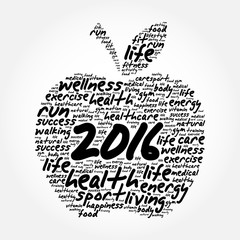 2016 apple word cloud collage, health goals concept background