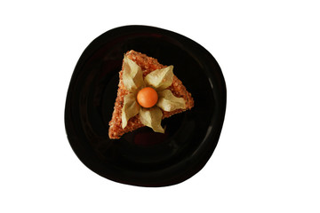 carrot cake black dish isolated on white background