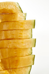 Hamigua Melon cut into slices, Hami Melon, Hami Cantaloupe isolated on white background.