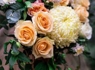 Flowers compositions arrange for decoration in restaurant