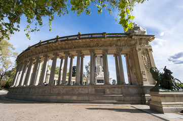 Detail of Monument to King Alfonso XII, located in Retiro Park, Madrid, Spain, on April 19, 2015....