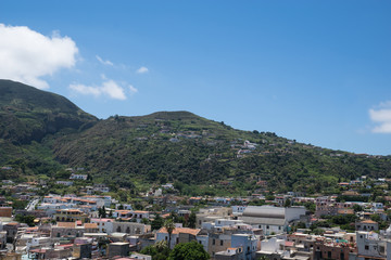 Aerial view of Lipari at Aeolian Islands near Sicily, Italy
