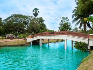 Thai old bridge in Ayutthaya Historical Park, Thailand.