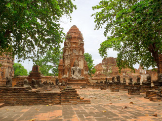 Old Temple and Buddha statue in Ayutthaya Historical Park 