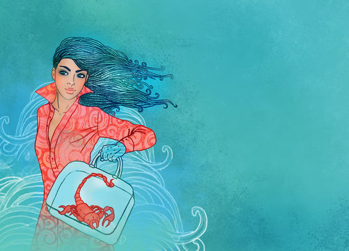 Illustration of scorpio zodiac sign as a beautiful girl