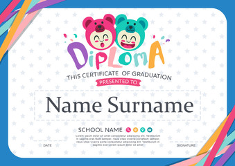 Preschool Kids Diploma certificate background design template