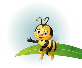 Cartoon bee sitting on a leaf