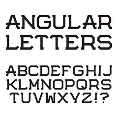 Black angular capital letters. Stylish font. Isolated latin alphabet.