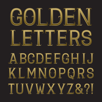 Golden capital letters with tendrils. Luxury font for rich design. Isolated latin alphabet.