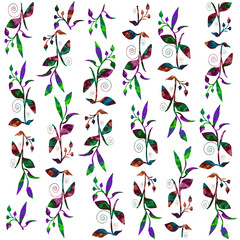 colorful vines and leaves scattered on white background illustration