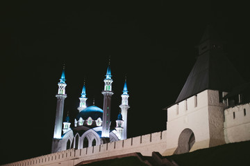 Fototapeta na wymiar Kul Sharif mosque at night illuminated