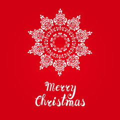 Merry Christmas card with snowflake. Lettering.