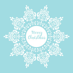 Fototapeta premium Merry Christmas card with snowflake. Lettering.