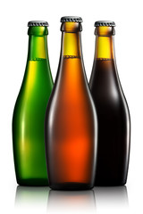 Set of beer bottles with clipping path isolated on black background