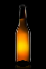 Bottle of beer or cider with clipping path isolated on black background