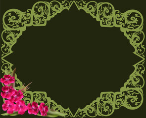 pink flowers in green frame