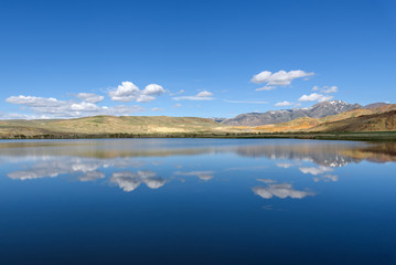 Fototapeta na wymiar lake mountains reflection sky clouds