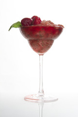 red cocktail in margarita glass. cool summer cocktail on white background. strawberry daiquiri cocktail. delicious strawberry cocktail smoothie