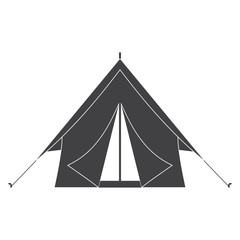 Camping tent silhouette isolated on white background. Triangle tourist tent in outline design. Hiking equipment vector icon.