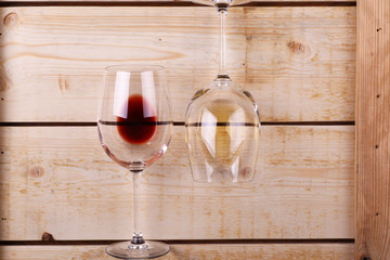 Wine glasses on wood