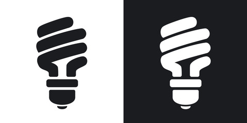 Vector energy saving fluorescent light bulb icon. Two-tone version on black and white background