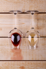 Wine glasses on wood