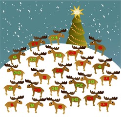Obraz na płótnie Canvas Funny Advent Calendar with reindeer 