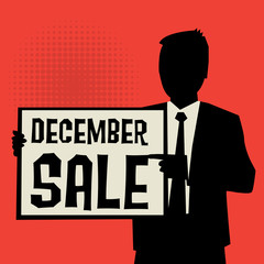 Man showing board, business concept with text December Sale