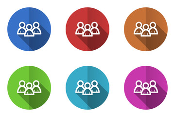 Flat design vector icons. Colorful web buttons set.