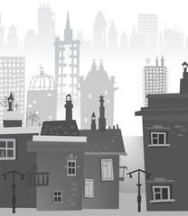 City background made of different building silhouettes