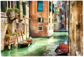 Fotobehang Romantische stijl Romantische Venetiaanse grachten - kunstwerken in schilderstijl