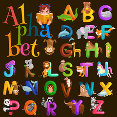 Abc animal letters for school or kindergarten children alphabet education isolated