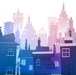 City background made of different building silhouettes