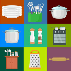 Food and cooking banner set with kitchenware utensils, Kitchen of tools for cook or meals, domestic equipment