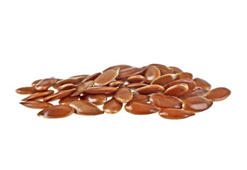 Close up of flax seeds isolated on white background