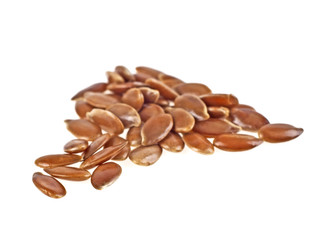 Close up of flax seeds isolated on white background