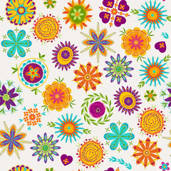 Fototapeta na wymiar Colorful decorative fantasy flowers. Seamless background pattern. 
