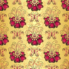 Vintage golden floral seamless pattern