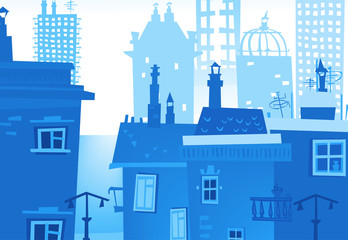 City background made of different building silhouettes