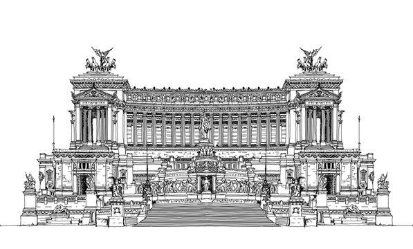  Altar of the Fatherland (Altare della Patria) 1925. Piazza Venezia. Vittorio Emanuele II in Rome, Italy. Sketch collection