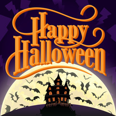 Fototapeta na wymiar Happy Halloween Vector Illustration with Bats, Moon and an Enchanted House.