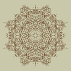 Mandala design hand drawn oriental elements beige on grey background. Template for your designs. vector illustration