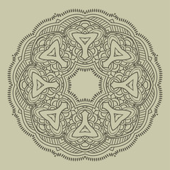 Mandala design hand drawn oriental elements beige on grey background. Template for your designs. vector illustration