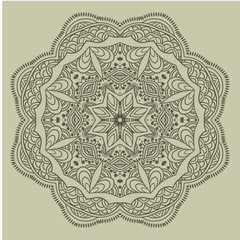 Fototapeta premium Mandala design hand drawn oriental elements beige on grey background. Template for your designs. vector illustration